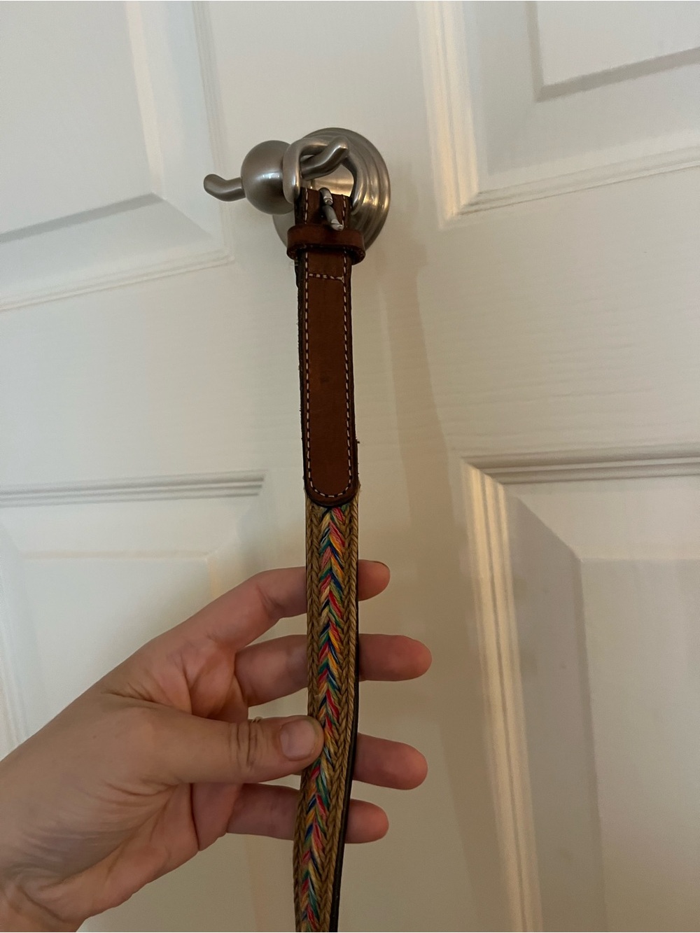 Braided Multicolor Leather Belt with Brown Leather Trim